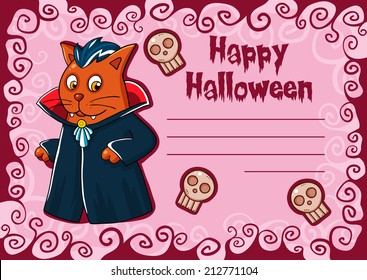 Vector card with cartoon Halloween monster themed animal character.