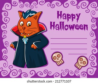 Vector card with cartoon Halloween monster themed animal character.