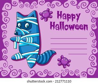 Vector card with cartoon Halloween monster themed animal character.