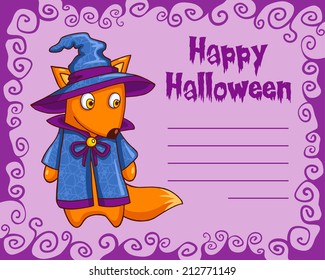 Vector card with cartoon Halloween monster themed animal character.