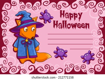 Vector card with cartoon Halloween monster themed animal character.