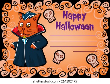 Vector card with cartoon Halloween monster themed animal character. 
