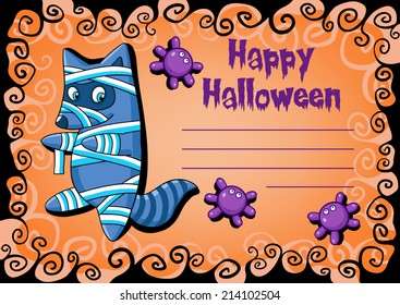 Vector card with cartoon Halloween monster themed animal character. 