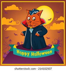 Vector card with cartoon Halloween monster themed animal character. 