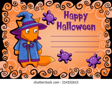 Vector card with cartoon Halloween monster themed animal character. 