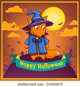 Vector card with cartoon Halloween monster themed animal character. 