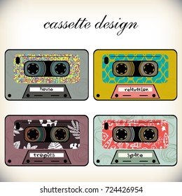 vector card with cassettes in retro style. Can be used in design, advertising, postcards, web sites, logos, etc.