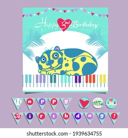 Vector card celebration baby's Happy Birthday with funny animals