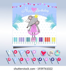 Vector card celebration baby's Happy Birthday with funny animals