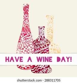Vector card of champagne, brandy and whiskey grunge bottles for restaurant and bar menu design.
