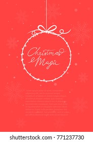 Vector card with Christmas ball and handwritten lettering on a red background