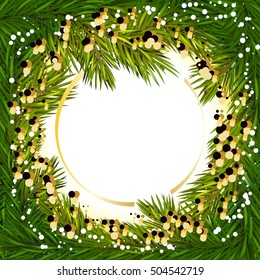 Vector card Christmas frame made of fir branches.