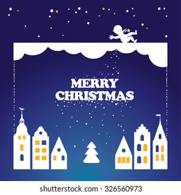 Vector card with christmas old town.