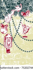  vector card christmas sketch nutcracker ballerina