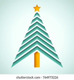 Vector card with Christmas tree, cut from paper. Abstract Christmas tree from paper.