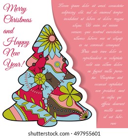 Vector card with christmas tree on paper and place for text