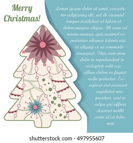 Vector card with christmas tree on paper and place for text