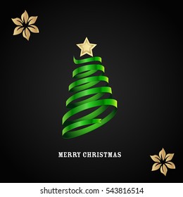 Vector card with Christmas tree on a black background 