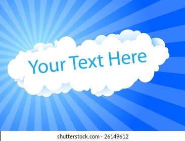 Vector card with cloud and blue rays