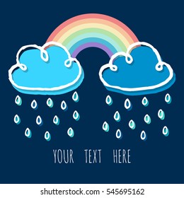Vector card with clouds and rainbow