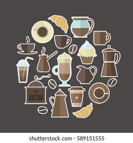 vector card with coffee icons set
