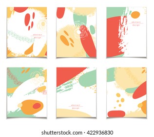 Vector card collection with abstract design. Red, white and green color patterns for posters, greeting cards, flyers, web designs. Anniversary, holiday, wedding, business, birthday, party invitations.