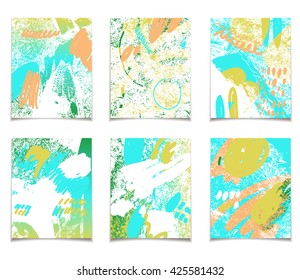 Vector card collection with abstract summer design. Textured color patterns for posters, greeting cards, flyers, web designs. Anniversary, holiday, wedding, business, birthday, party invitations.