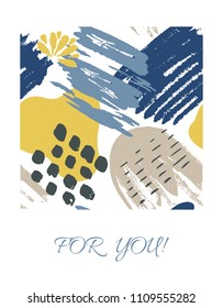 Vector card with color ink brushes grunge pattern. Hand drawing background . Greeting card with abstract texture.