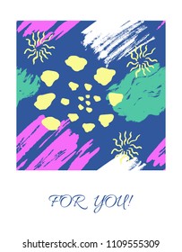 Tarjeta vectora con pinceles de tinta de color grunge. Fondo del dibujo manual . Tarjeta de felicitación con textura abstracta.