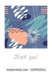 Tarjeta vectora con pinceles de tinta de color grunge. Fondo del dibujo manual . Tarjeta de felicitación con textura abstracta.