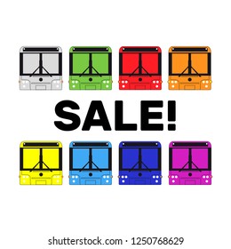 Vector card with colored buses sale sign