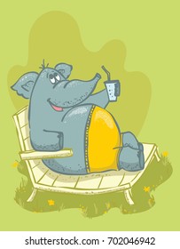 Vector  card with colour cute elephant on the vacation