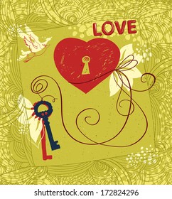Vector card.  Contemporary handcrafted technique. Theme of love and Valentine's day. 