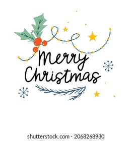 Tarjeta vectorial con acogedoras decoraciones navideñas con texto. Letras, dulces, cacao caliente, café, tartas, galletas, regalos, ropas de lana de punto. Ilustración infantil. Colección de moda de Scrapbook