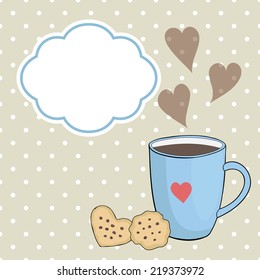 vector card with cup of tea and cookies