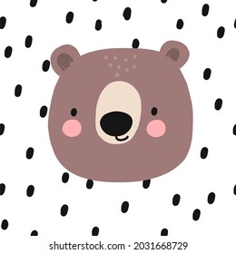 Vector card with cute Bear. Flat style print for kids. Mom and baby cute cartoon Bear character. Mother's Day card. Hand drawn lettering - cool like mom