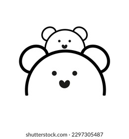 Vector card with cute Bear. Flat style print for kids. Mom and baby cute cartoon Bear character. Mother's Day card. Cool like mom outline illustration.