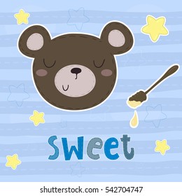 vector card with cute bear. vector print.