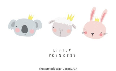 Vector card with cute bunny, sheep and koala