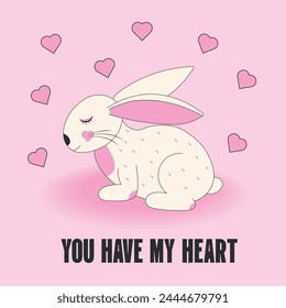 Vector card with a cute bunny. You have my heart. Valentine's Day