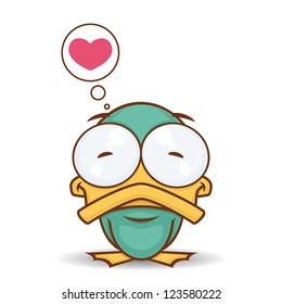 Vector card with  cute cartoon duck character.