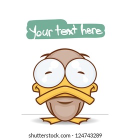 Vector card with  cute cartoon duck character.