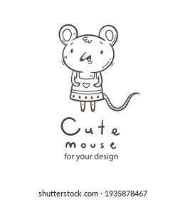 Tarjeta vectorial con el lindo ratón de dibujos animados vestido. Cartel de un animal de perro. Graciosa impresión de moda. Los niños concuerdan con la ilustración.