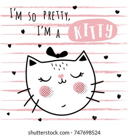 vector card with a cute cat face and funny text