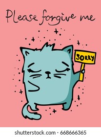 Vector card with cute cat and funny lettering in simple design for kid's greeting card design, t-shirt print, inspiration poster.