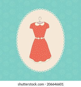 Vector card with cute dresses in retro style.