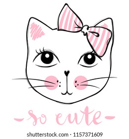 Vector card with cute fashion cat. Stylish kitten. Doodle Kitty. Kids animals print. Funny character. Cute illustration, trendy design.