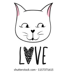 Vector card with cute fashion cat. Stylish kitten. Doodle Kitty. Kids animals print. Funny character. Cute illustration, trendy design.