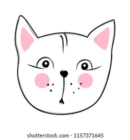 Vector card with cute fashion cat. Stylish kitten. Doodle Kitty. Kids animals print. Funny character. Cute illustration, trendy design.