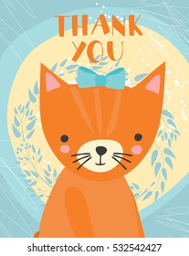 vector card with a cute fox. Thank you